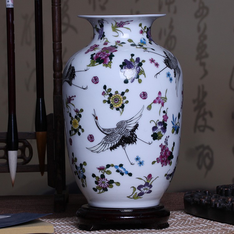 Jingdezhen ceramics powder enamel luminous vase living room flower arranging furnishing articles household decorations arts and crafts