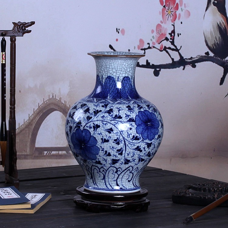 Hand - made jingdezhen ceramics glaze color antique up crack under glaze blue and white porcelain vases, the sitting room of Chinese style furnishing articles