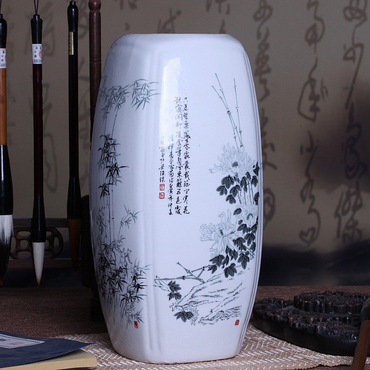 Jingdezhen ceramics sifang lucky bamboo vase table sitting room adornment flower art handicraft furnishing articles