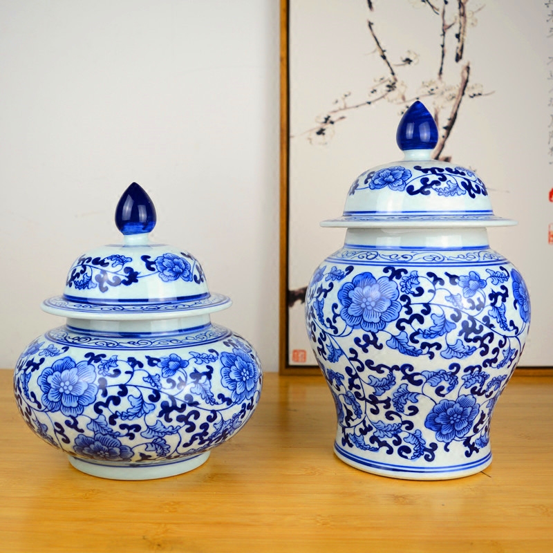 Jingdezhen ceramics pot cover Chinese blue and white porcelain vase general sitting room porch home furnishing articles