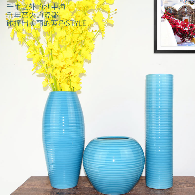 Jingdezhen ceramic Mediterranean style blues blue vase three - piece sitting room is contracted flower adornment furnishing articles