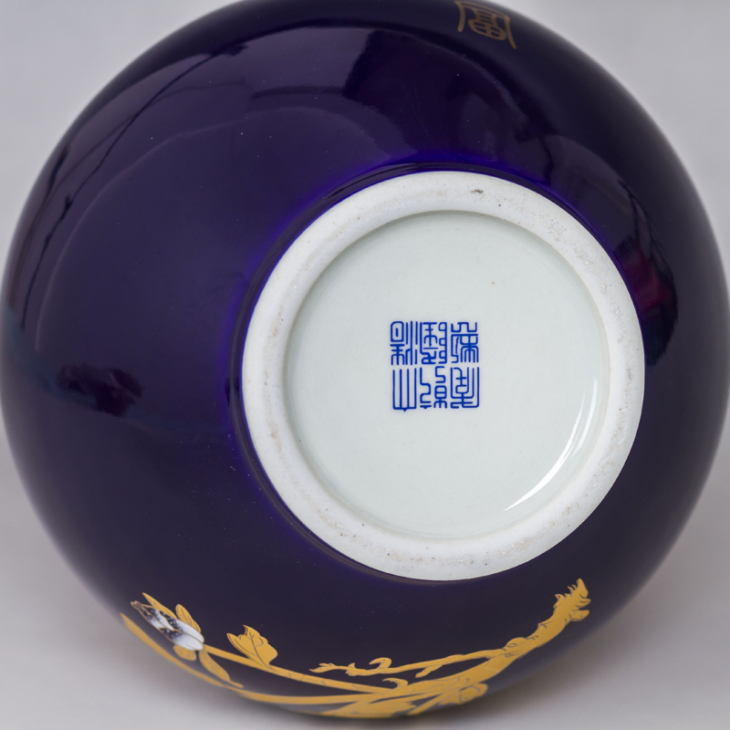 Jingdezhen ceramics vase, ji blue gold peony home furnishing articles flower arranging adornment of I sitting room