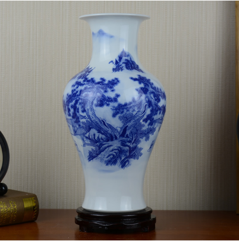 Blue and white porcelain vase landscape of jingdezhen ceramics sitting room Chinese wind restoring ancient ways household soft adornment furnishing articles arranging flowers