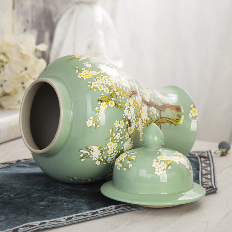 Jingdezhen ceramics general pot of large storage tank with cover Chinese style household soft adornment furnishing articles sitting room
