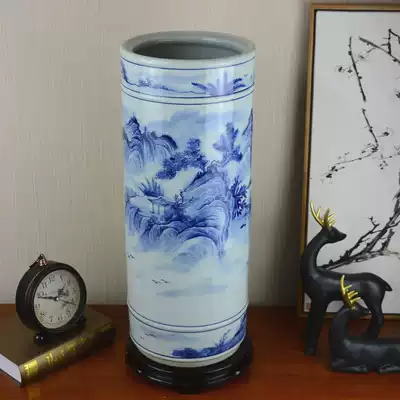 Jingdezhen ceramic blue and white porcelain vase hand-painted painting tube antique living room study home decorations ornaments