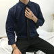 MD2021 spring and summer new navy blue casual square collar solid color business shirt BF retro style slim bottoming shirt