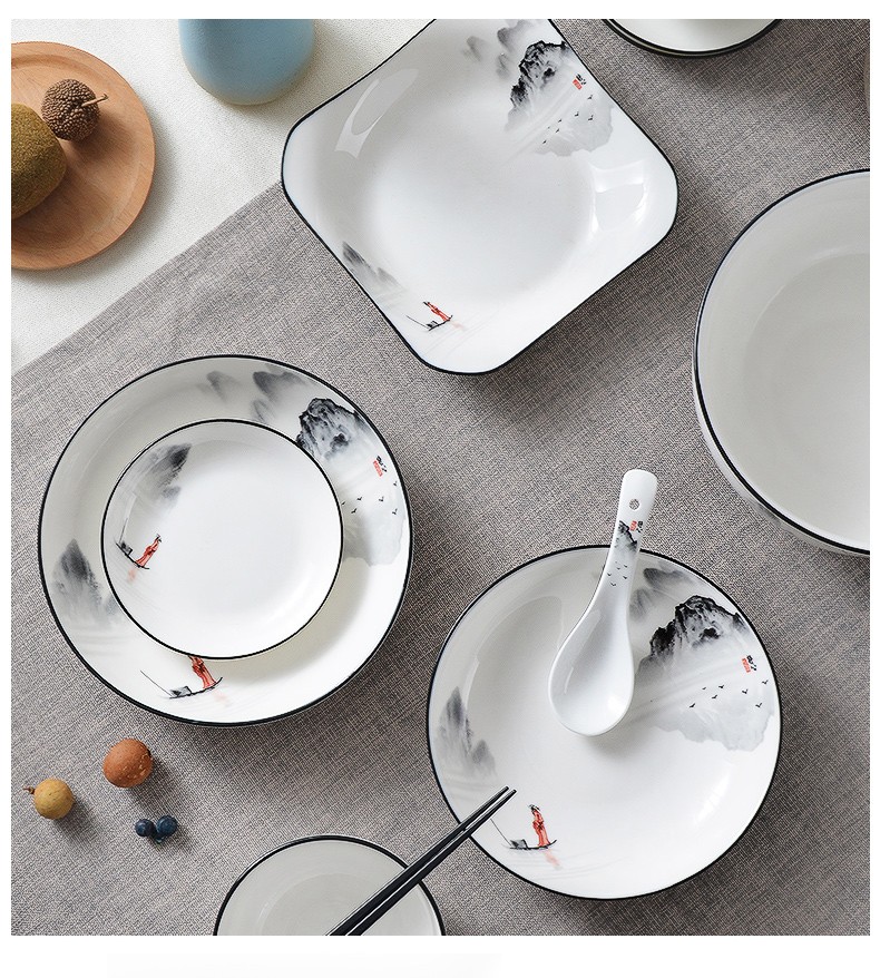 New Chinese style ceramic dishes suit household dishwasher - glazed in dinner suit creative meal dishes chopsticks combination