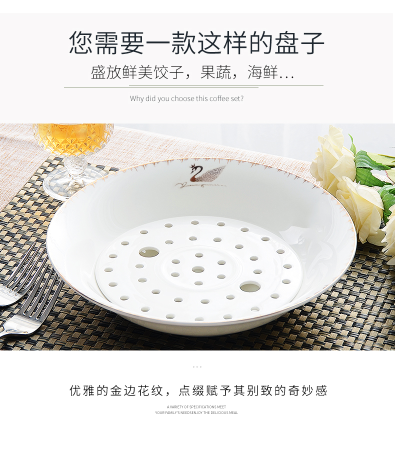 Pure white ipads China dish home large soup dumplings plate double drop white creative ceramic dumpling dish