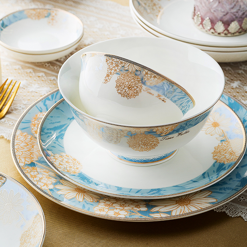 National Yue Nordic Wind Bone China Cutlery Rice Bowl bowls Bowls Disc single loose pieces Free combined dishes Dish Suit Home