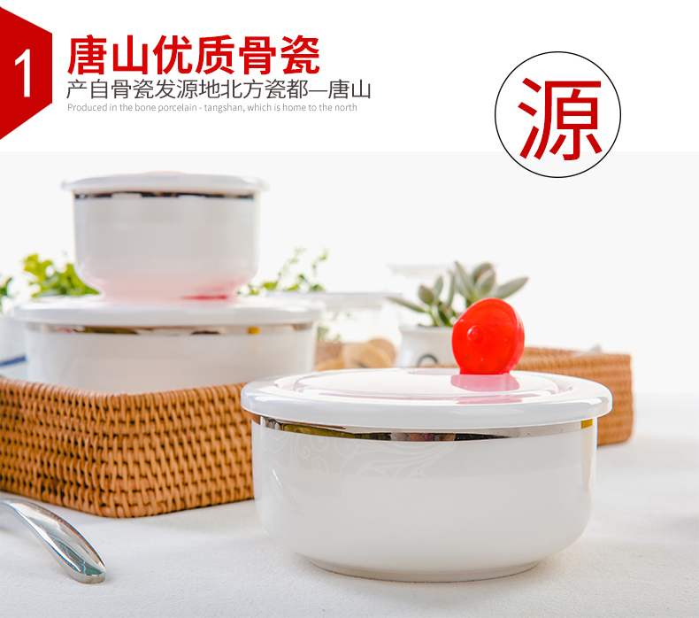 Tangshan ipads China preservation bowl three - piece bento lunch box with cover seal round ceramic suit the refrigerator to use