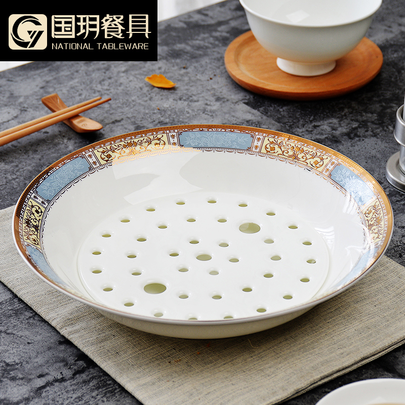 Jingdezhen ipads China dumplings plate waterlogging under caused by excessive rainfall double - layer plate household ceramics dumplings dumplings large plate plate plate