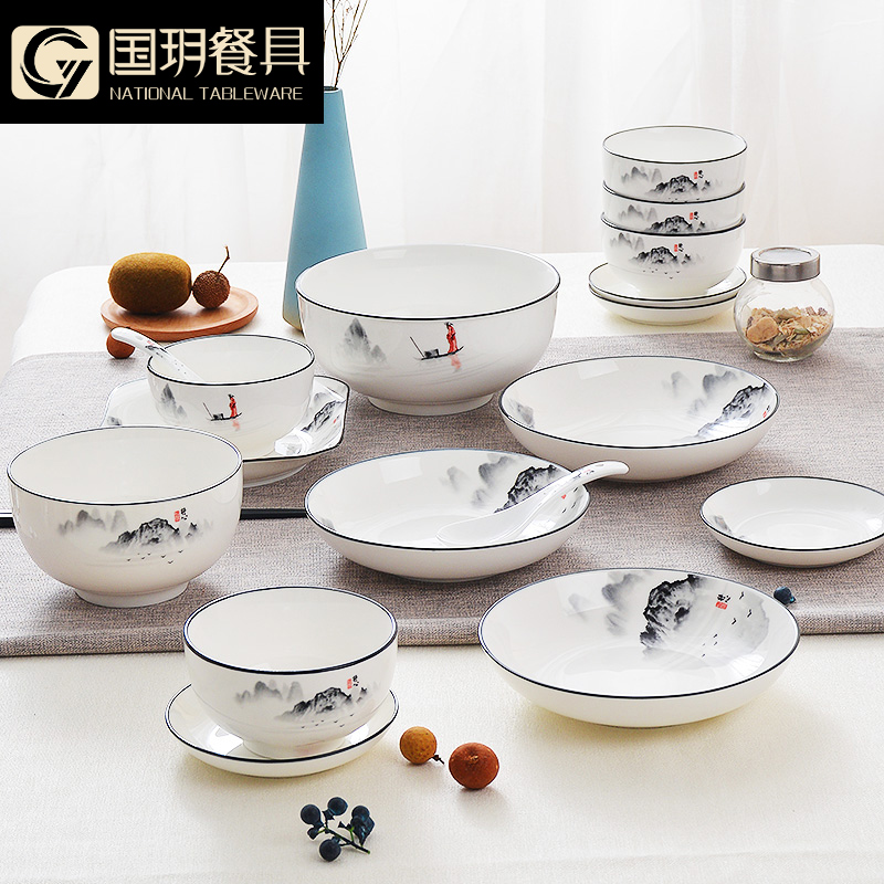 New Chinese style ceramic dishes suit household dishwasher - glazed in dinner suit creative meal dishes chopsticks combination