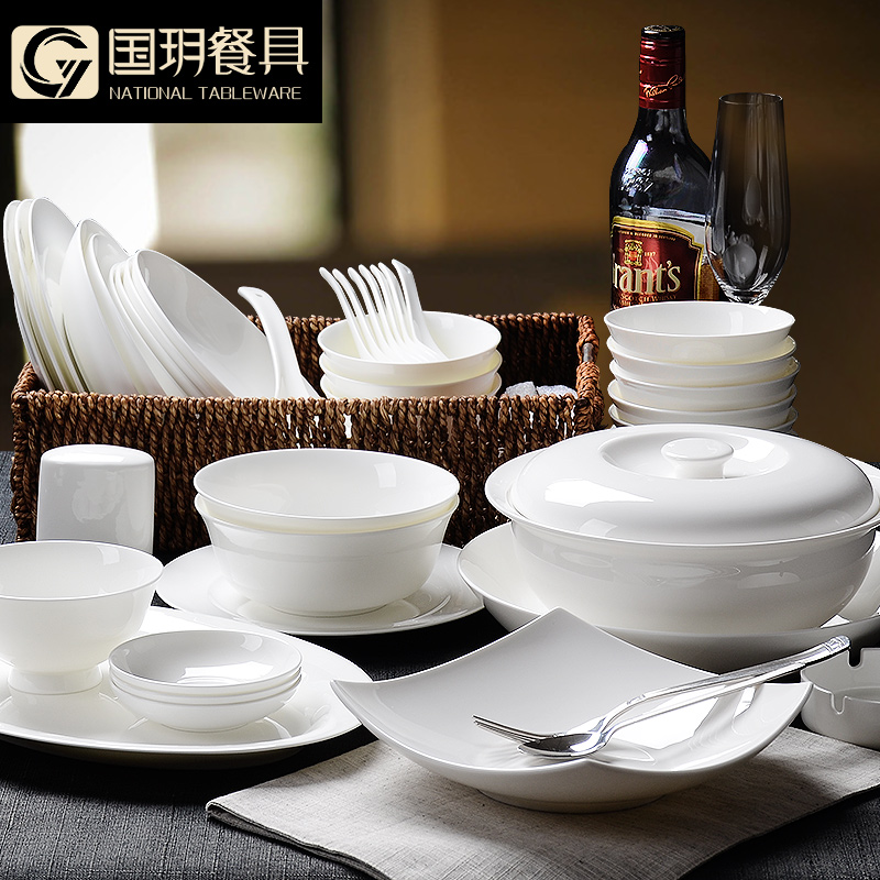 Tangshan white dishes suit household ipads porcelain tableware suit pure white contracted dishes chopsticks tableware gift boxes