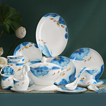 Glazed Colored Bone Porcelain Tableware Dishes Chopsticks Set New Chinese National Trend Kowloon Dish Set Home Microwave