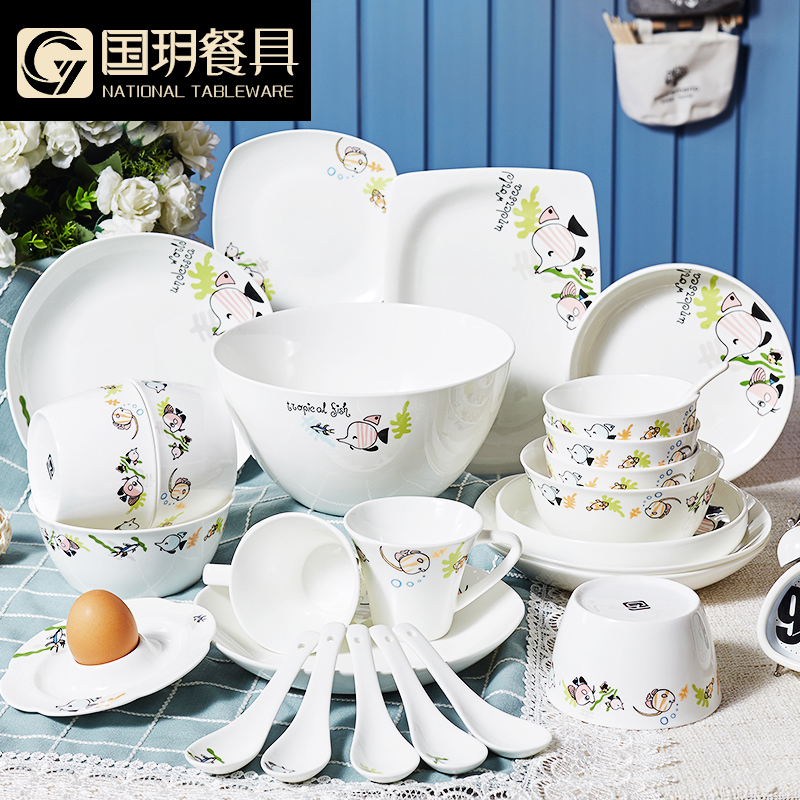 Western style dinnerware 6 dishes suit household ceramic dishes suit express cartoon dish bowl