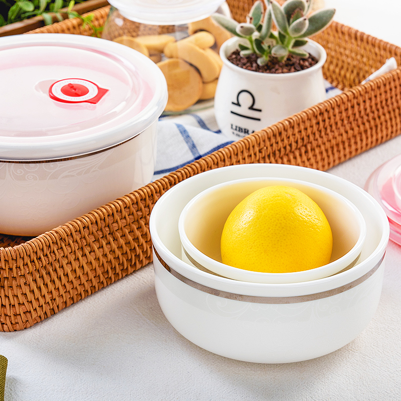 Tangshan ipads China preservation bowl three - piece bento lunch box with cover seal round ceramic suit the refrigerator to use