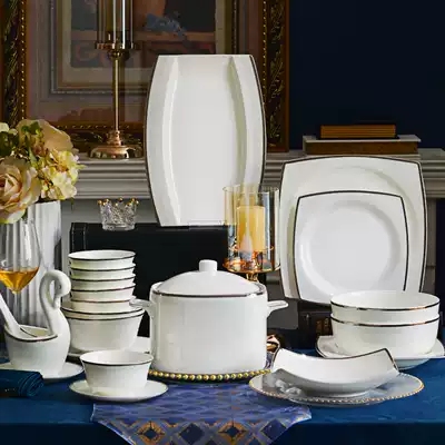 Guoyue Tangshan bone china tableware set Rice Bowl plate chopsticks dish set home light luxury modern housewarming combination