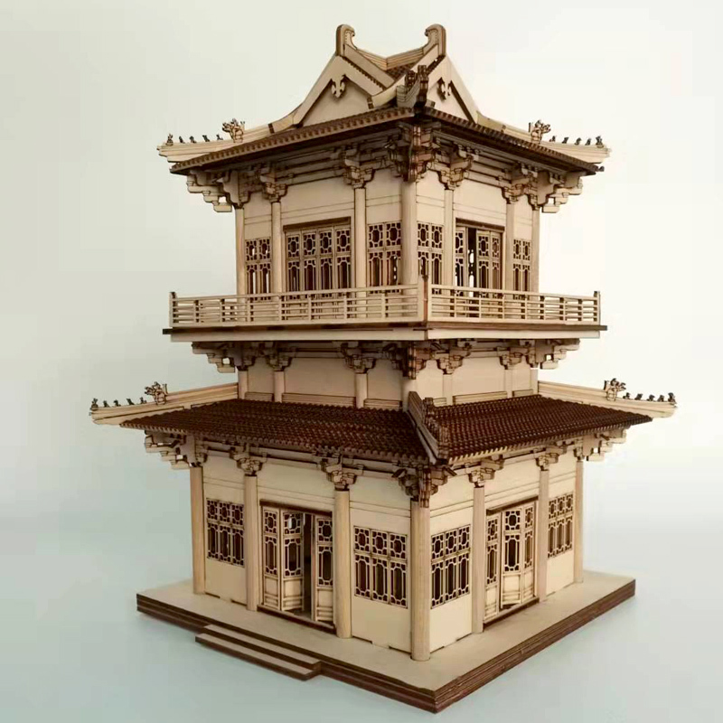 Sand Table Ancient Architecture Half-Dovetail DIY Wooden Hand-Assembled Chinese-Style Model Craft Gift Ornament Material Kit