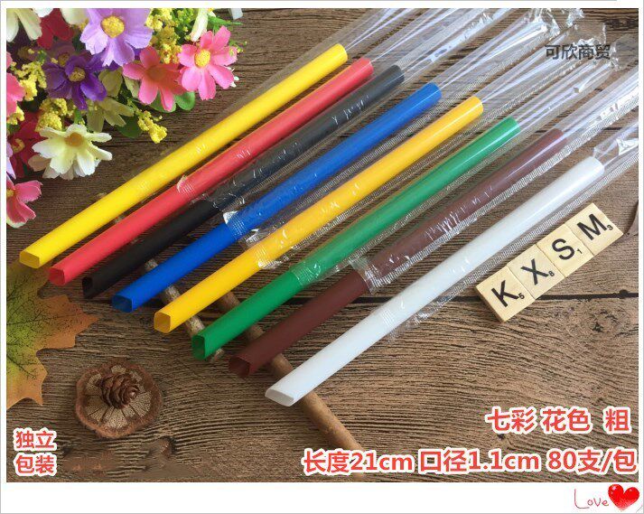 Colorful thick straws, 21cm long, 11mm diameter, disposable plastic pearl milk tea coconut fruit independent packaging