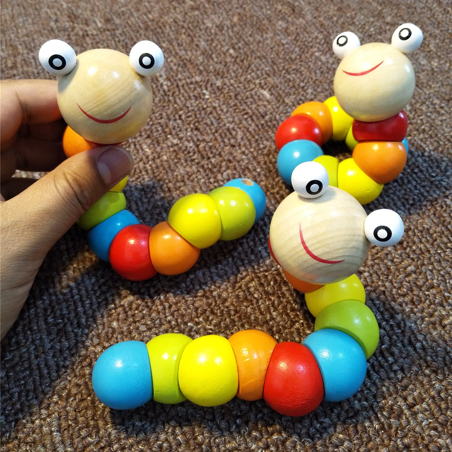 Wood simulation twist worm baby hands - on toy hundred color twisted caterpillar 0 - 1 - 2 years old