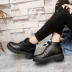 Martin ủng nữ mùa thu và mùa đông Giày nhỏ màu đen kiểu Anh với đôi giày nhung cotton Giày sinh viên ấm áp boot đen Giày ống