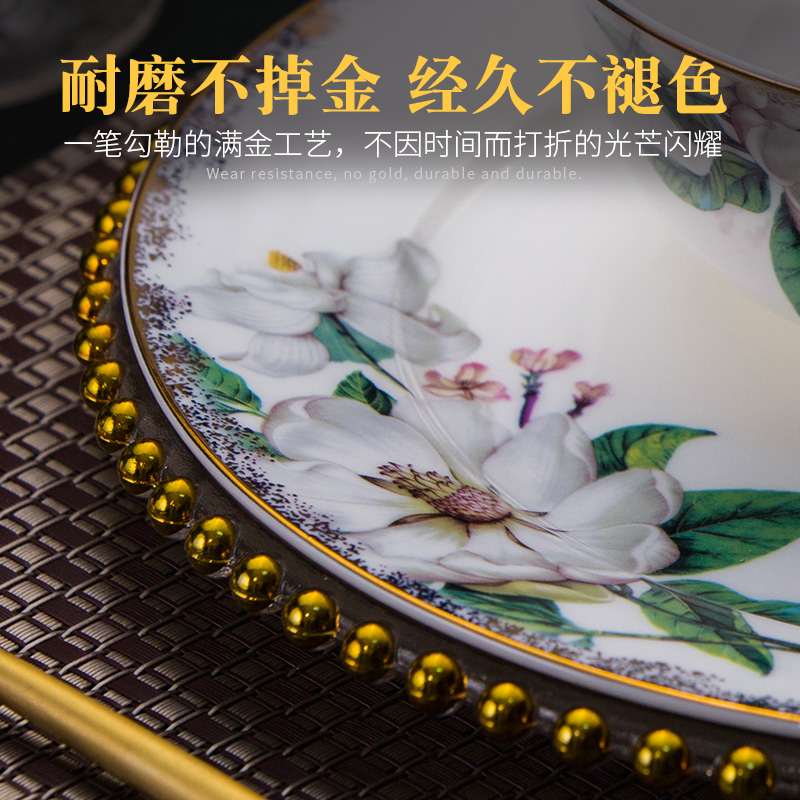 Tangshan ipads porcelain tableware suit 56 head Korean dishes suit household ceramic bowl plate combination 10 people gift boxes