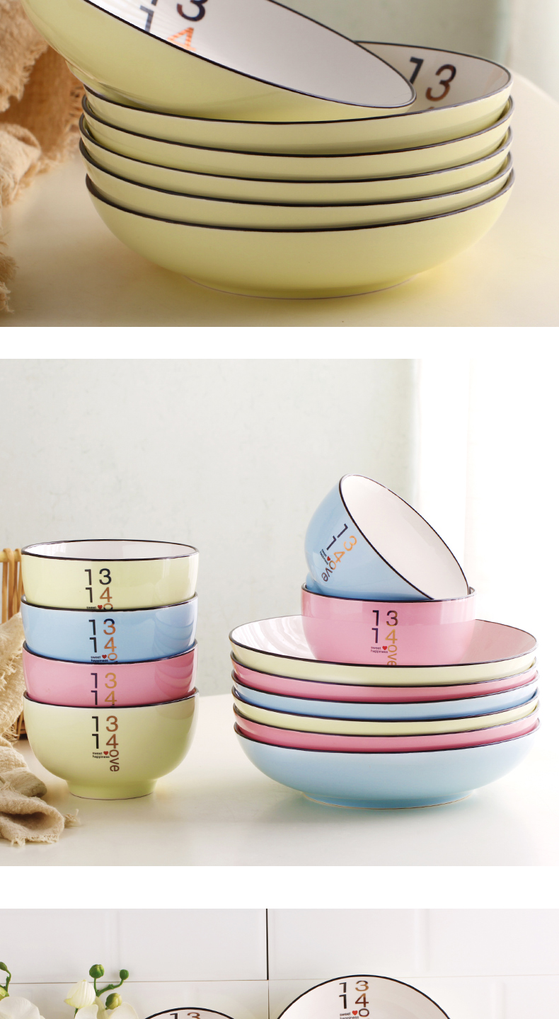 Ceramic bowl dish dish 8 inch large home eat rice bowl FanPan deep dish European contracted couples web celebrity, lovely plate