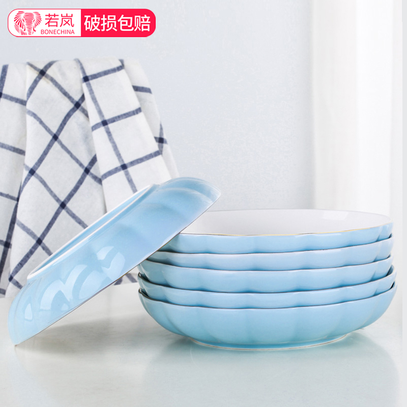 Tangshan ceramic 7/8 inch European contracted household up phnom penh round dish dish dish special deep dish 6 set combination