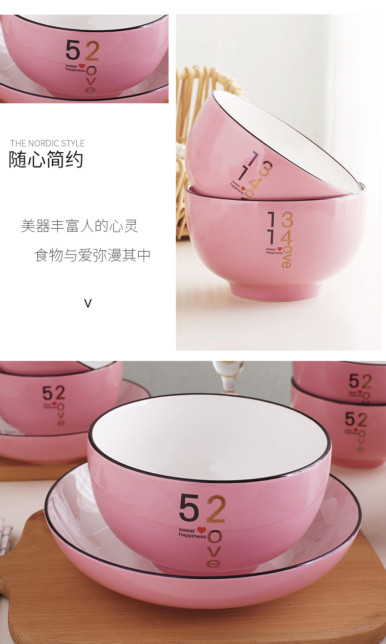 Ceramics thickening job home to eat a large European contracted creative web celebrity couples bowl noodles bowl 6 5 inch bowl