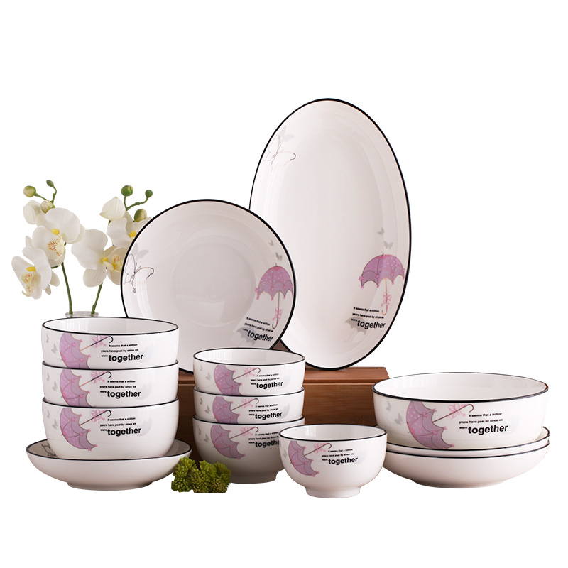Ceramic bowl dish tableware suit household 2/6/8/10 people upset against the hot dishes plate combination 10 gift giving