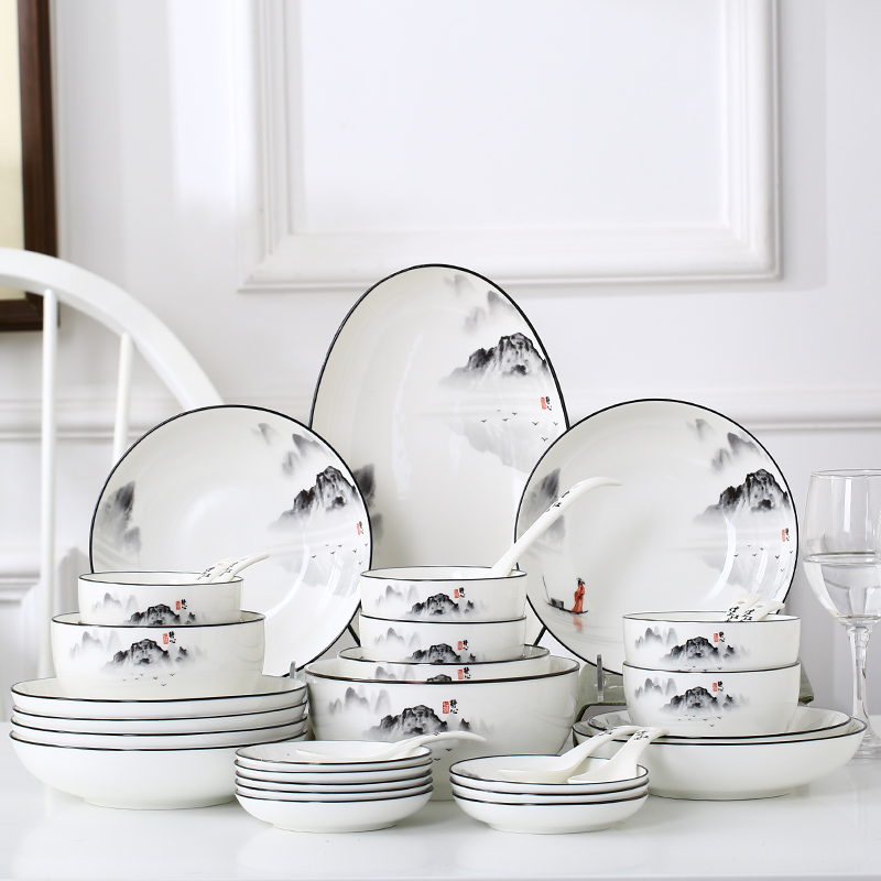Dishes suit dinner set bowl of new Chinese style household Nordic bowl chopsticks, thickening ceramics tableware portfolio with a gift