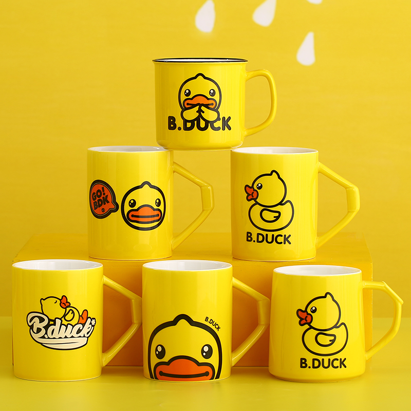 Glass ceramic cartoon yellow duck keller with spoon, creative fashion gift boxes girl heart cup students move