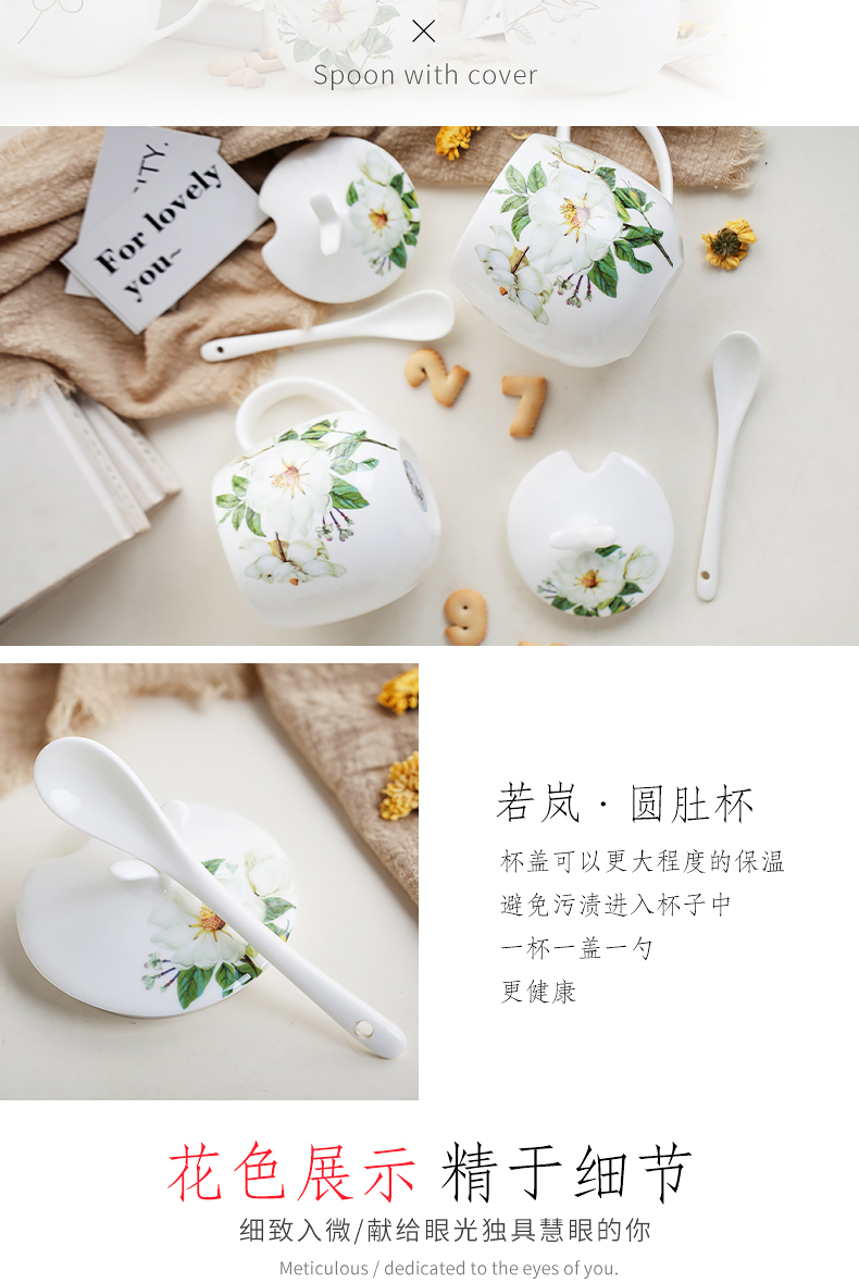 Glass ceramic mugs for household drinking water cup student contracted creative office tea cups with cover large capacity of CPU