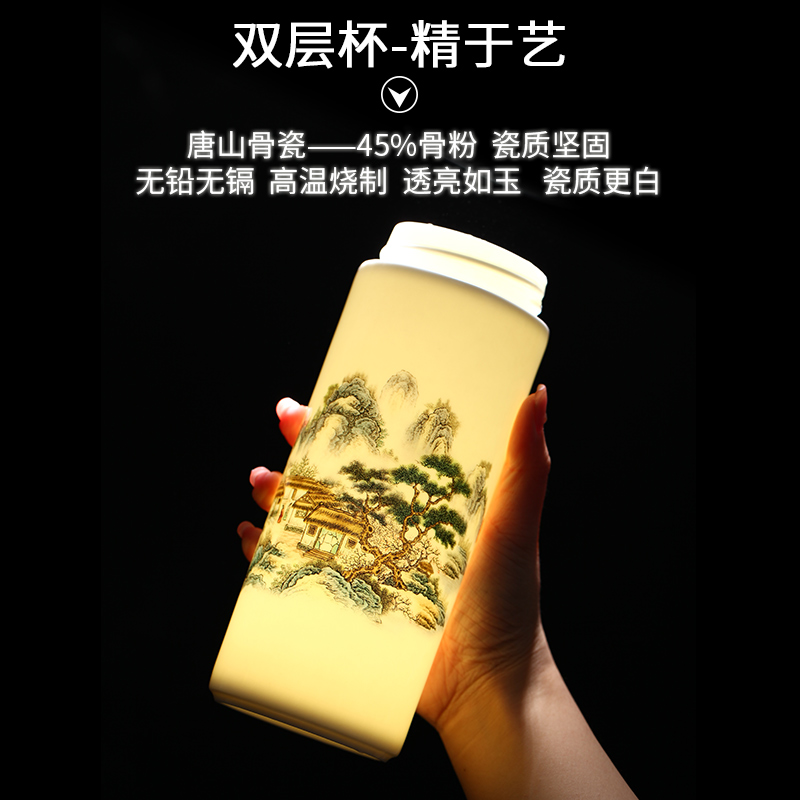 Ipads China porcelain cups water cup tea cup portable cup with a cup of individual cup of large capacity double CPU insulation prevent hot