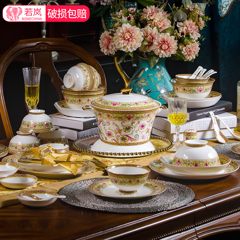 Tangshan ipads China tableware suit Chinese style household dishes suit colored enamel porcelain dish bowl retro gifts