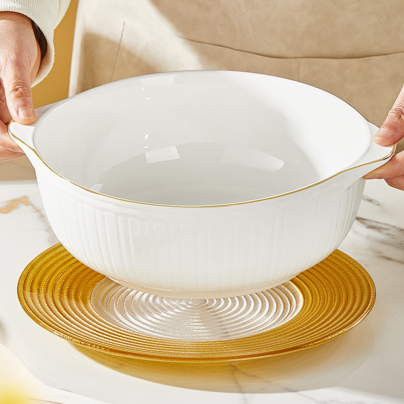 Ceramic Large Soup Bowl for Home Use, 2026 New Model, High Aesthetic Value, Gold Rim, Microwaveable, Large Size, Thickened, Suitable for Serving Pickled Fish Soup Ceramic Large Soup Bowl for Home Use, 2026 New Model, High Aesthetic Value, Gold Rim, Microwaveable, Large Size, Thickened, Suitable for Serving Pickled Fish Soup