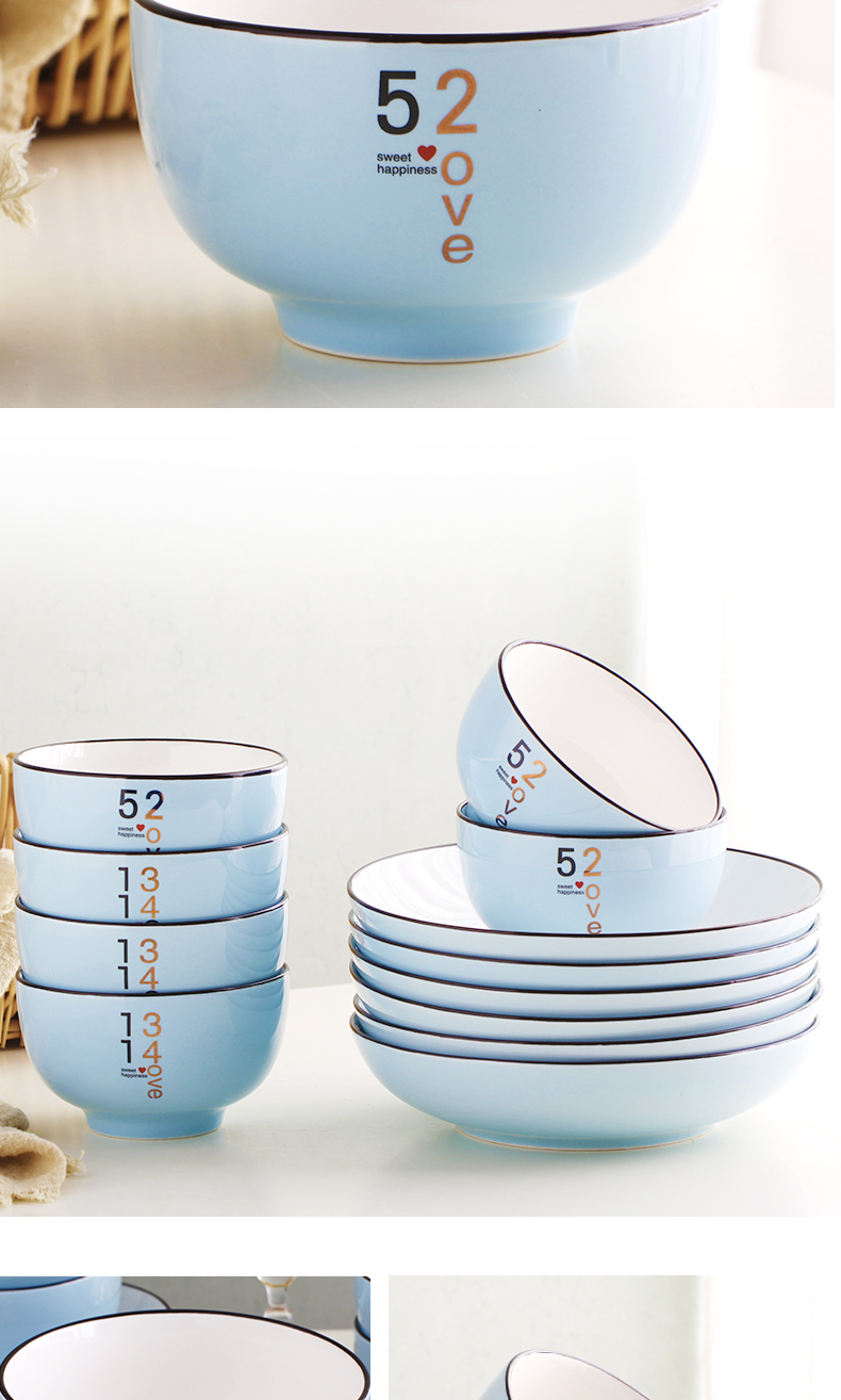 Thickening dishes ceramic European large capacity 6 bowl dish suits for ou eat bowl household contracted sweethearts bowl