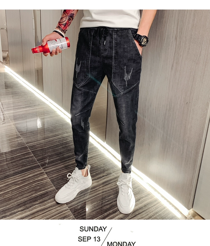 Mùa thu 9 chín điểm quần jeans ống rộng nam phiên bản Hàn Quốc của kiểu quần tự quần xu hướng quần nam - Quần jean