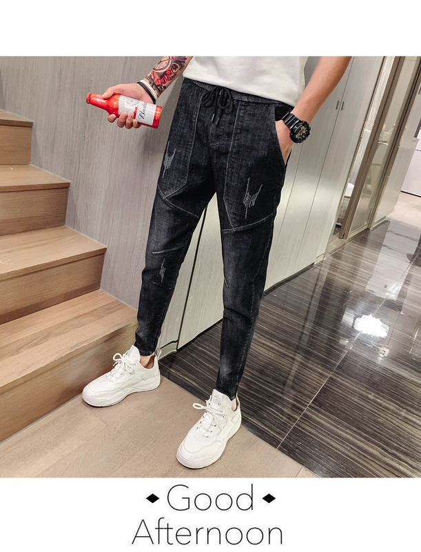 Mùa thu 9 chín điểm quần jeans ống rộng nam phiên bản Hàn Quốc của kiểu quần tự quần xu hướng quần nam - Quần jean