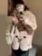Pink hooded polar fleece coat for women autumn and winter 2026 new Korean style small lamb hair horn button coat