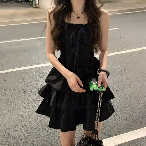 Черная летняя юбка для принцессы, французский стиль, эффект подтяжки, подходит для подростков, изысканный стиль, юбка-пачка