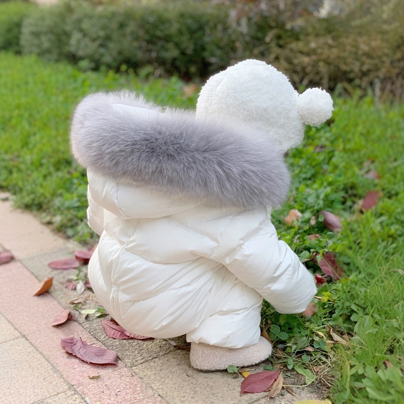 Baby One-Piece down Jacket Infant Winter White Duck down Thickened Romper Crawling Suit Outdoor Carrier Suit for Boys and Girls