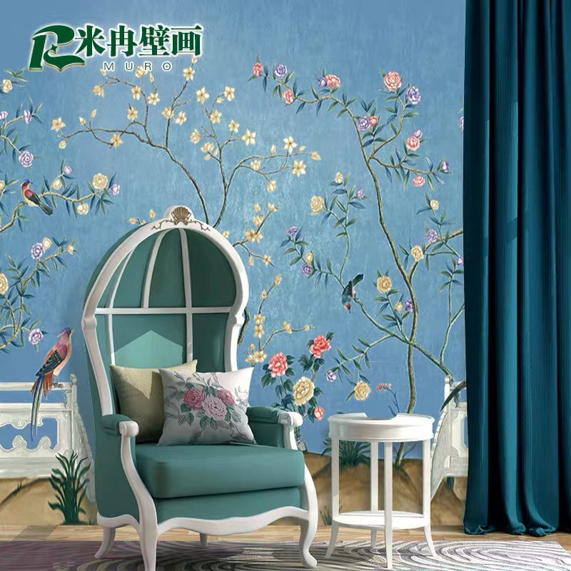 American mural seamless whole house flowers and birds custom TV background wall Entrance bedroom study aisle decorative wall painting