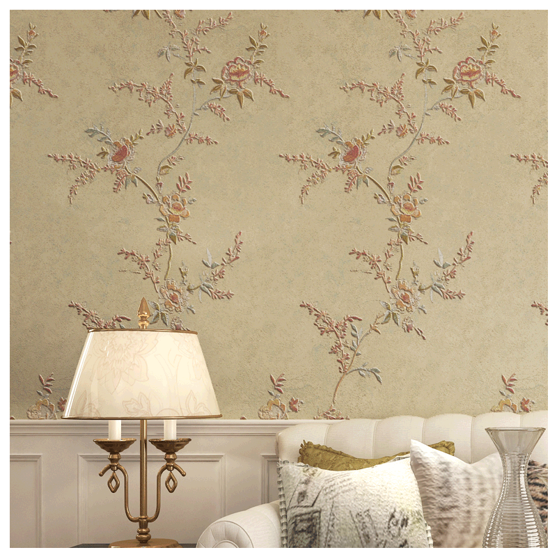 Mi Ran American ancient bedroom embroidered seamless cloth wall cloth living room TV wall cloth garden flower warm