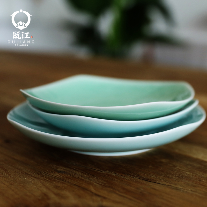 Oujiang longquan celadon home plate tableware creative Chinese food dish rose ceramic plates fruit bowl fish dish