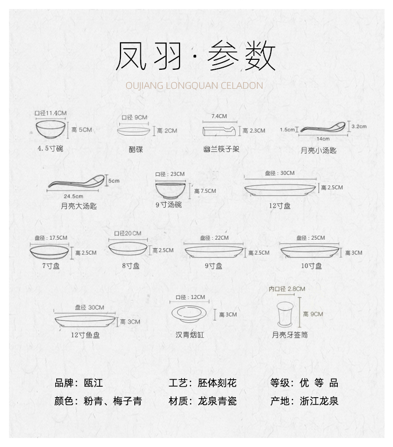 Oujiang longquan celadon chicken feather tableware suit household of Chinese style ceramic dish dish suit housewarming wedding gift box