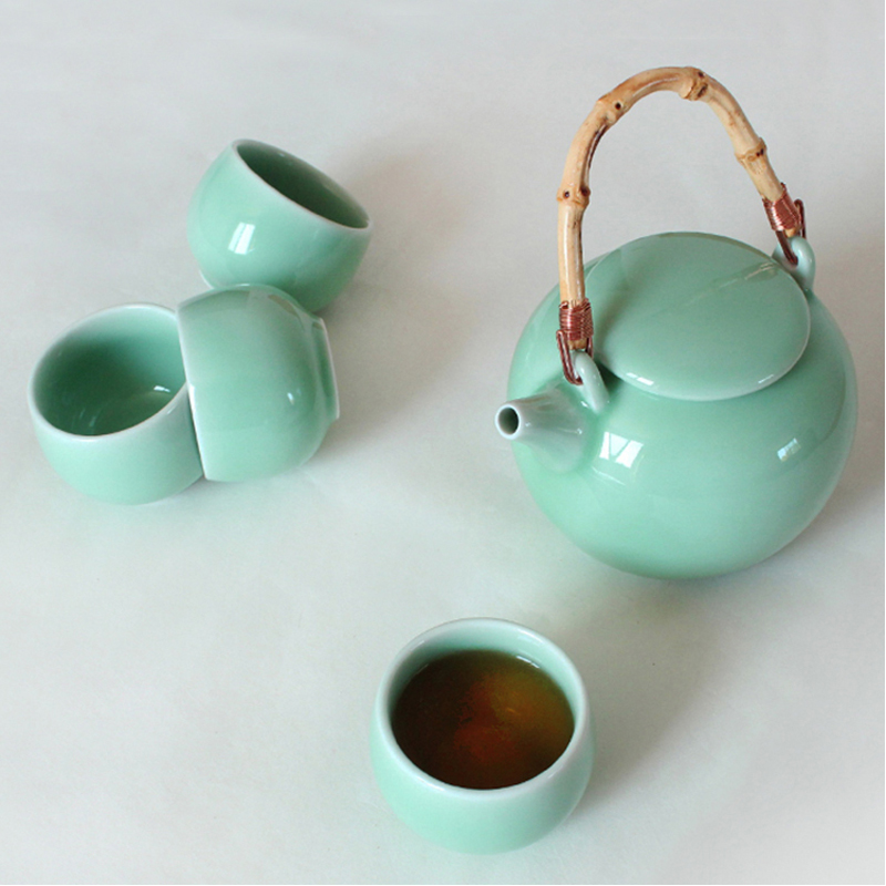Oujiang longquan celadon tea set household of Chinese style ceramic girder teapot tea kettle cup gift set gift boxes