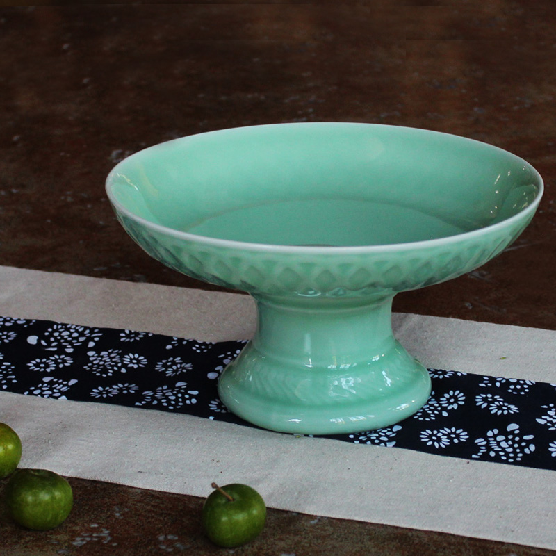 Variation of longquan celadon tableware high fruit bowl buffet dish plate creative ceramic household table snack plate