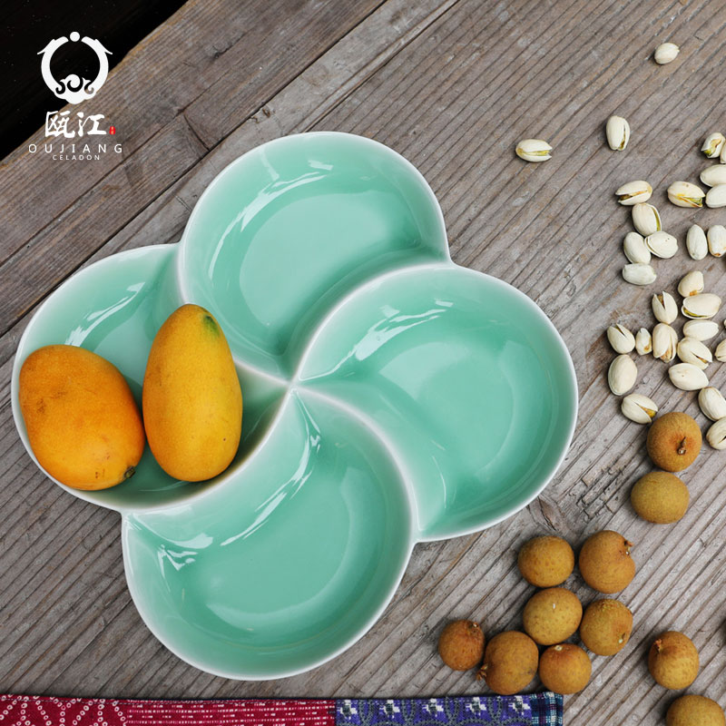 Oujiang longquan celadon dim sum afternoon tea dessert plate home sitting room ceramic four 'lads' Mags' including nuts snacks dry fruit tray