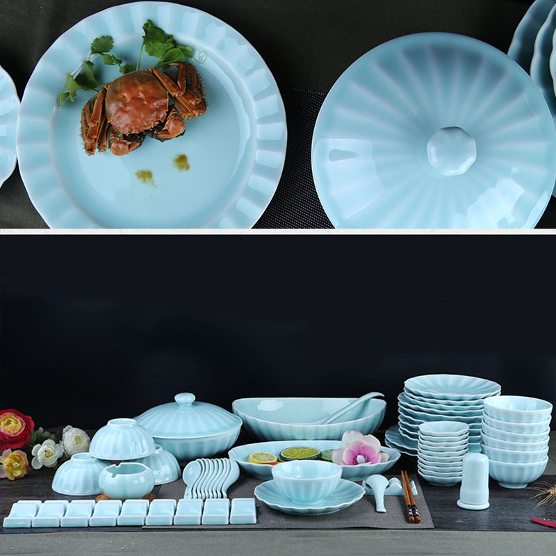 Variation of longquan celadon tableware suit household of Chinese style ceramic dishes suit portfolio chopsticks spoon bowl chopsticks sets a gift